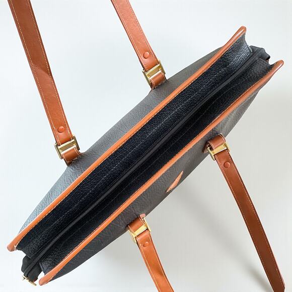 GUESS Black Cognac Leather Satchel Laptop Bag 90s Vintage Oldmoney Corporate - Picture 8 of 9